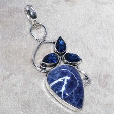Ciondolo lungo sodalite iolite topazio placcato argento 925 2,3" abbigliamento casual regalo GW