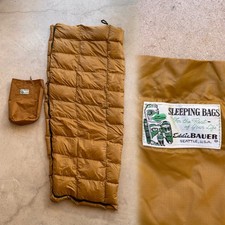 Sacco a pelo mamma piuma d'oca etichetta totem Eddie Bauer anni 70 oro giallo sacco vintage