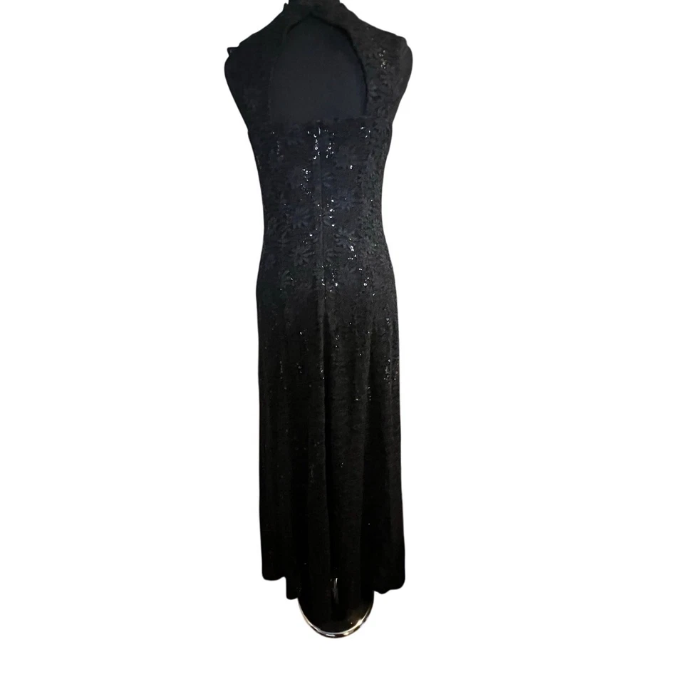 R&M Richards Petite 10P Black Lace Sequin Evening Gown Sleeveless Maxi Dress - Image 4 of 4