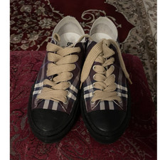 Burberry Men  s Plaid Canvas Low-Top Lace-Up Sneakers Multicolor Rubber Sole