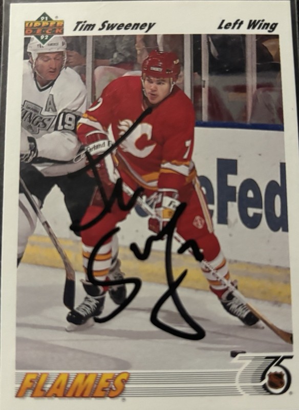 Tim Sweeney Calgary Flames autographed hockey card (1992-93 Upper Deck #375)
