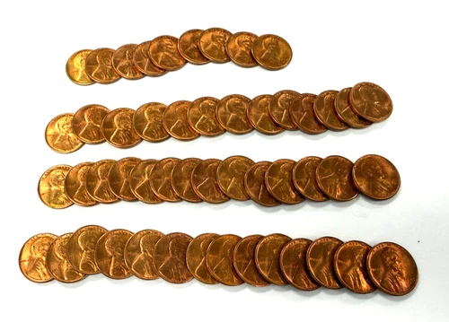 50 Coin Roll of MS Red 1946s Wheat Lincoln Cents Pennies