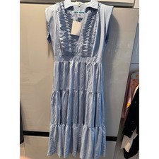 Endless Rose Rhett Dress Light Blue Pleated Tiered Midi Sleeveless Medium NEW