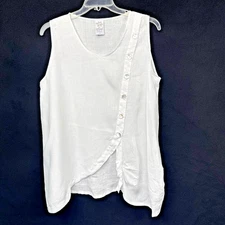 White  sz XL 1X B46" 100% Linen flax Asymetric Lagenlook Artsy Tunic Coastal USA