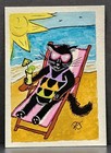 ACEO Original Art 2.5X3.5 Trading Card Actually Cats Black Bikini Cat At Beach — photo 3