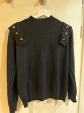SALE £5~ Stunning Designer Boutique~ Black Turtle Neck Sweater Gold Button Trims