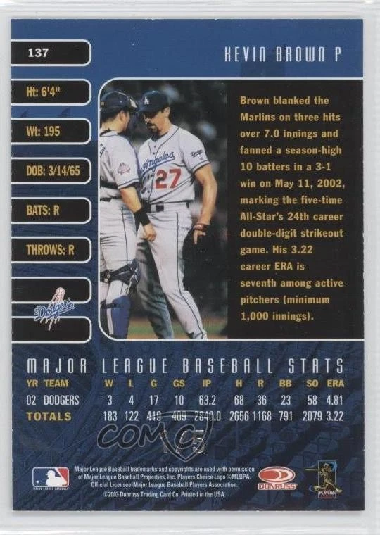 2003 Donruss Studio National Convention Embossing /5 Kevin Brown #137 - Image 2 of 2