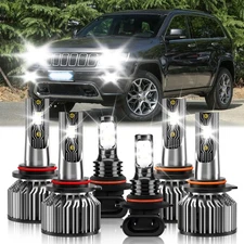 LED Headlight High Low+Fog Light Bulbs Kit 6500K For Jeep Grand Cherokee 1999-10