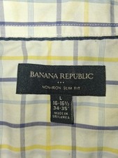 Banana Republic Shirt Mens Large 16-16 1/2 Blue/Yellow Plaid 100 Cotton