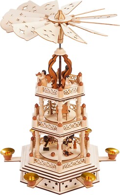 Christmas Pyramid Forest 3 Tiers 44 cm  18'' Natural Wood Hand Painted Figurines