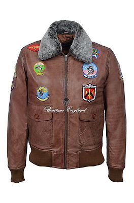 ''TOP GUN TAN'' Herren Jet Fighter Bomber Navy Air Force Pilot Lederjacke