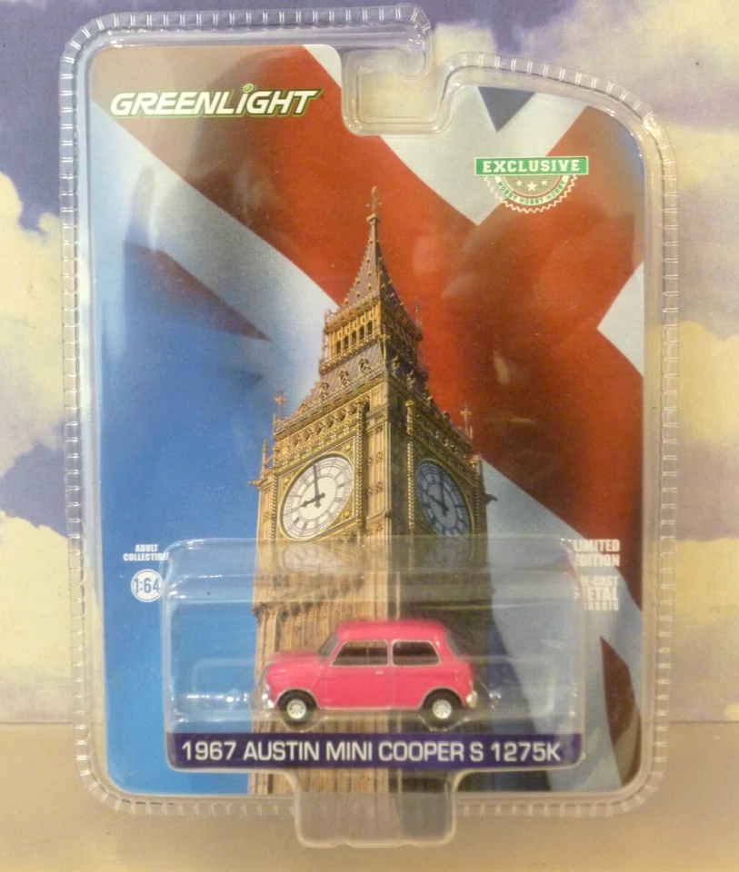 SET OF 3 1/64 GREENLIGHT DIECAST 1967 AUSTIN MINI COOPER S 1275 PINK/GREEN/BLACK - Image 3 of 4