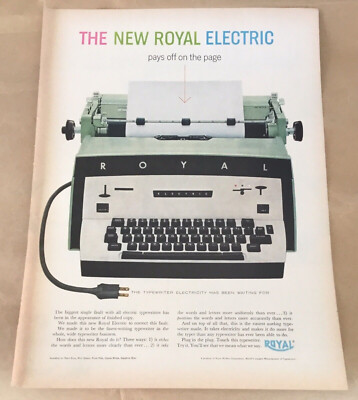 Royal typewriter vintage print ad 1960 art 60s retro home decor Electric tech