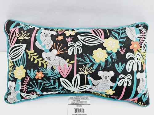 Hampton Bay Outdoor Lumbar Throw Pillow Rectangular 19x11 Koala Black & Teal New - Picture 2 of 9