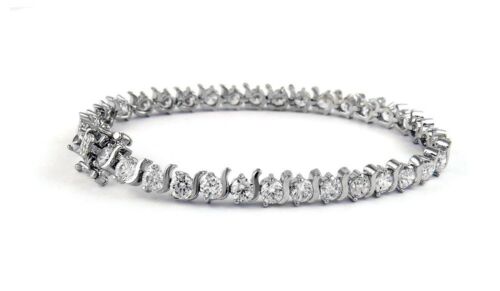 18K White Gold Plated 4Mm Cubic Zirconia Fancy Tennis Bracelet For Women - 7.5"