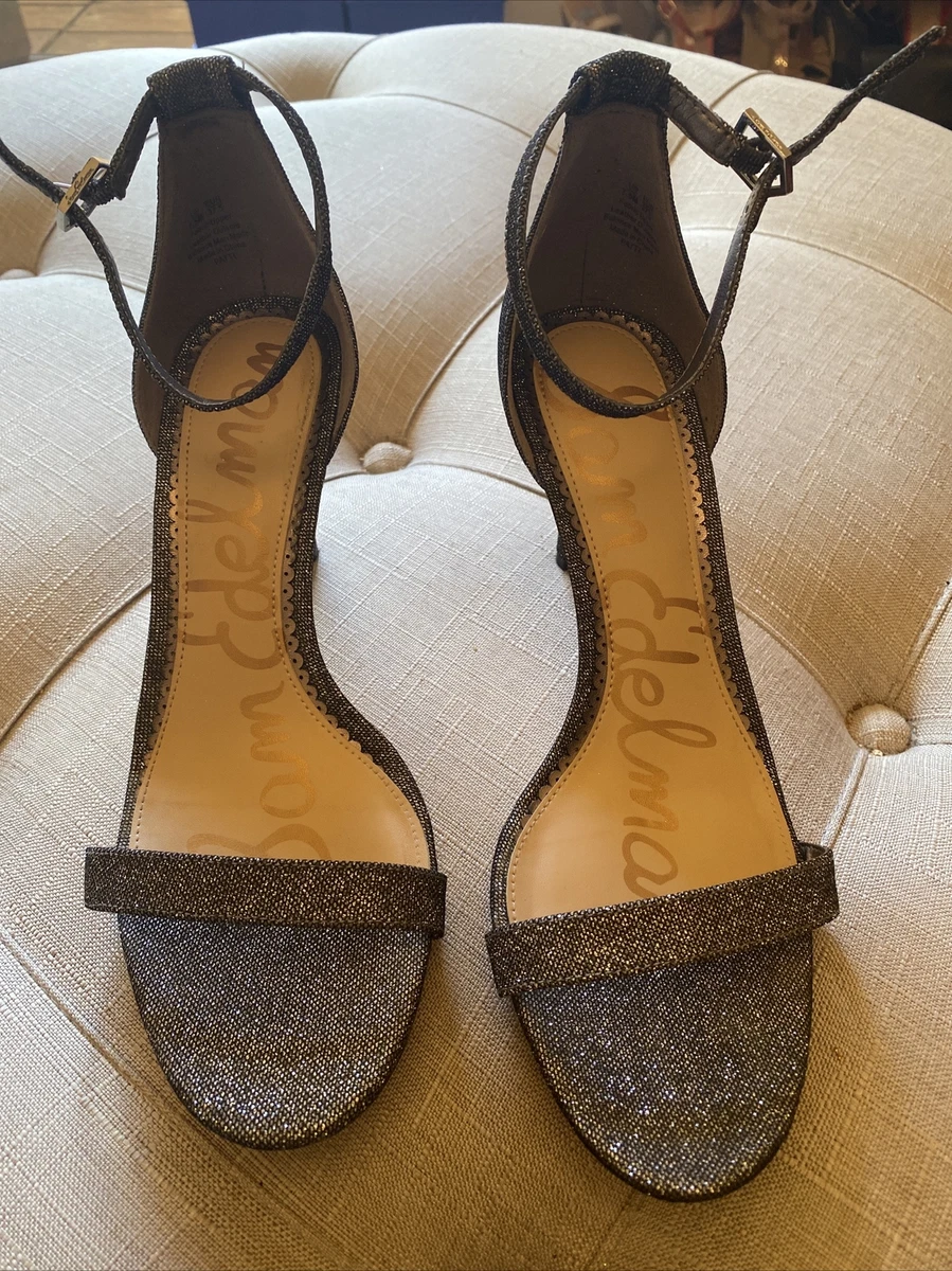 Sam Edelman Metallic SilverBlack Strap Patti Heels Sandals 7.5 M