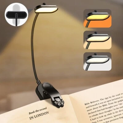LED Buchlampe Leselampe mit Clip Dimmbar Akku Klemmlampe Bett Nachttischlampe - Bild 1 von 4