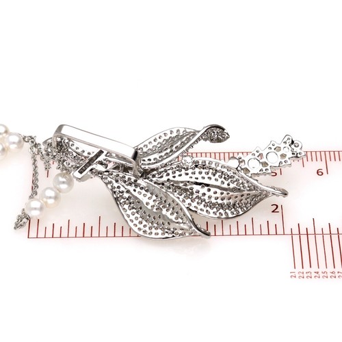 Elegant Cz und Perlen Blätter Design Halskette Und Ohrring Set - Bild 9 von 12