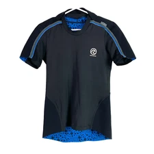 Rehband 7725 Techline Black Blue Coolmax Athletic Short Sleeve Mobility Shirt Lg