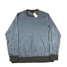 Saks Fifth Avenue Sweater Mens XL Blue Woolen Contrasting Trim Pullover NWT