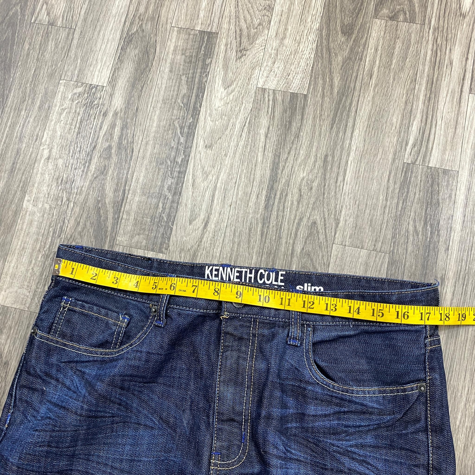 KENNETH HOLE Slim Straight Mid Rise Dark Wash Blue Denim Jeans Mens Size 34 / 30