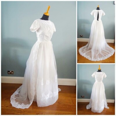 Vintage Brautkleid Kleid 50er Jahre weiß Netz Spitze voller Rock Braut Braut Damen