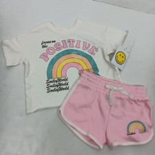 Smiley World Shorts T-shirt 18M Toddler Pink Rainbow Graphics Focus On Positive