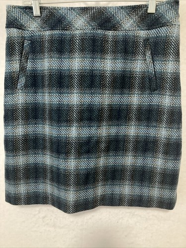 Talbots Women's Blue Checkered Side Zip Knee Length Wool Pencil Skirt - Size 6