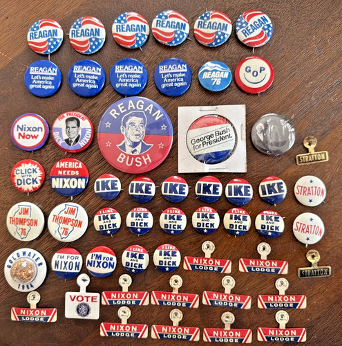 54 Vintage Campaign Pinback Button Lot Reagan Bush Nixon Goldwater GOP Political