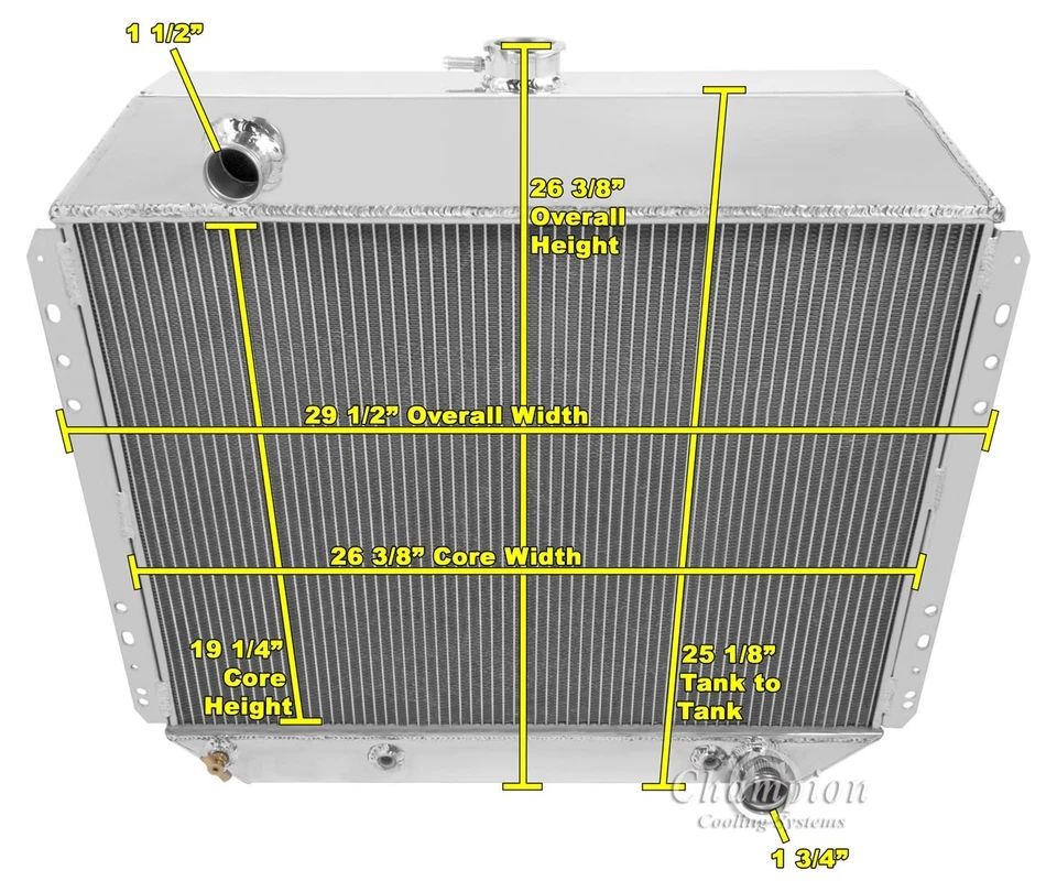 MOTOR CHEVY CHAMPION RADIADOR DE ALUMÍNIO 3 FILEIRAS 1966-1979 FORD TRUCK F-100 F-150 - Imagem 3 de 3