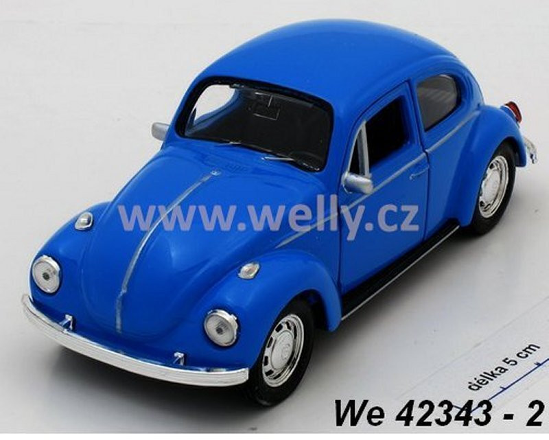 Volkswagen VW Beetle Model Car Blue With Surfboard Welly 1:34-39 - Image 9