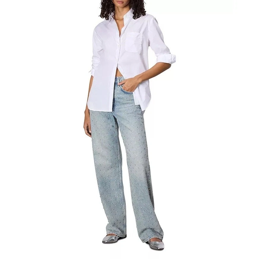 Rag & Bone Women Desi Pearl Embellished Denim Shea Relax Straight Jeans Size 27 - Image 3 of 4