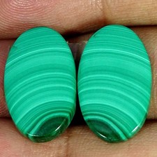 28.00Cts. 100% Natural Malachite Pair Oval Cabochon Gemstone 13X22X3MM