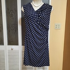 Vince Camuto Blue & White Polka Dot Ruched Sleeveless Dress - Size XL