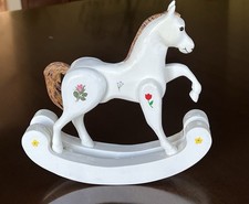 Ivory White 8" Carved Wooden Rocking Horse Pony Whimsical Baby Nursery Decor Toy