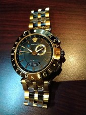 VERSACE V RACE Watch Gold Black Analog Stainless Date Vintage Rare Japan 2603TK