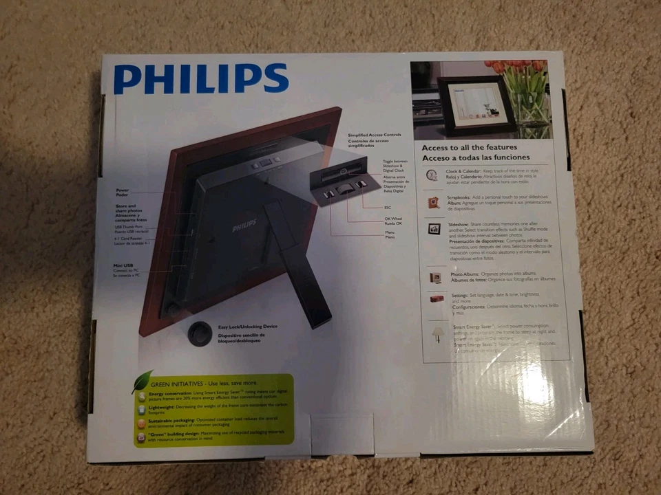 NEW - Philips Home Essentials Digital Photo Mahogany Frame 8" LED Panel - Image 2 of 4