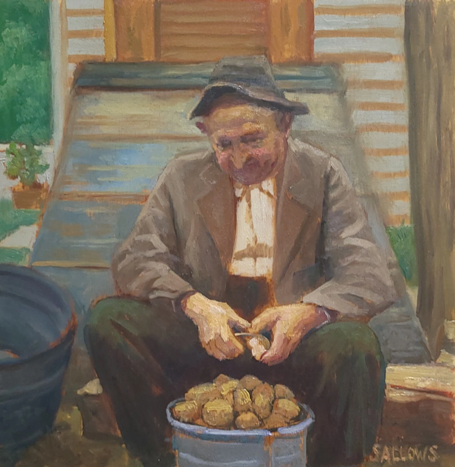 10x10 Original Oil Painting on wood panel Potato Peeler Impressionism Sallows