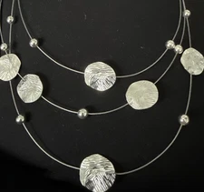 Avon Silver Multi-Strand Illusion Necklace with Textured Coin Pendants 18" NIB