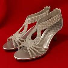 Delicacy Women’s Silver Rhinestone Slingback Heels – Size 10 – Sparkly Dress Sho