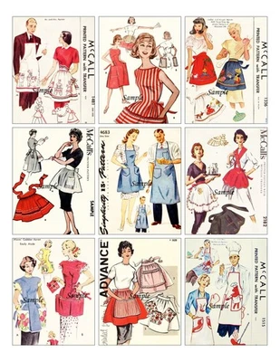 Men Women Aprons Vintage Sewing Pattern Theme 9 x Gift Tag Craft Card Topper - image 1 of 3