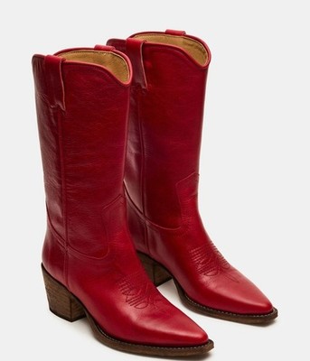 Steve Madden Albany Red Leather Western Boots 5.5M Cowgirl