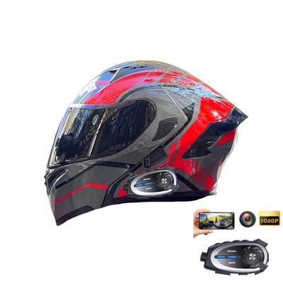 Motorcycle Helmet With Intercom Headset Action Camera Bluetooth Motorbike Helmet