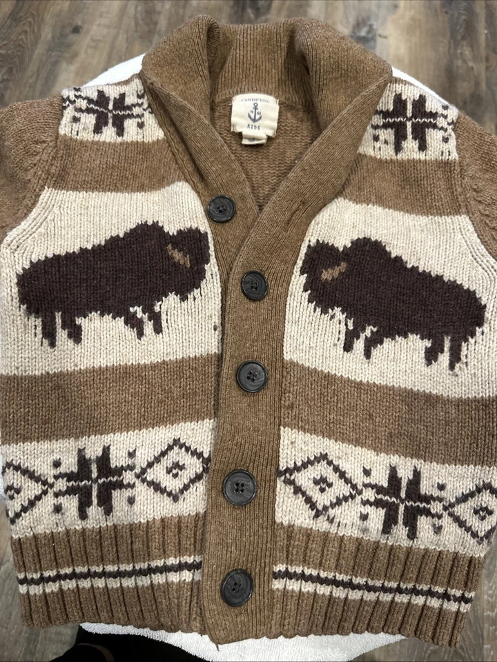 Suéter Lands End Buffalo Tejido Hombre Pez CarDigan BiSoN KiDs Lana Lujo 4 🦬 Foto 2 de 4