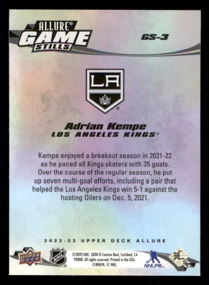 2022-23 Upper Deck Allure Game Stills #GS3 Adrian Kempe - Image 2 of 2