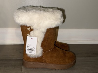 SO Girl's Size 13 ''Sophia'' Chestnut Brown Faux Suede Fur lined boots
