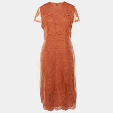 Valentino Orange Lace Organza Midi Dress M