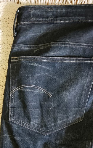 G Star 3301 Mens Jeans 40X34* Blue Raw Denim Straight Button Fly Distressed - Picture 13 of 23