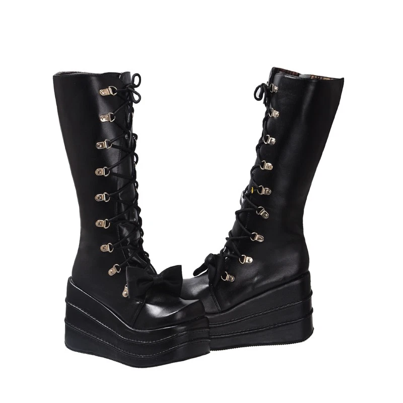 DATE A LIVE Tokisaki Kurumi Black Leather Shoelaces High-heeled Boots Cos Shoes - Image 3 of 4