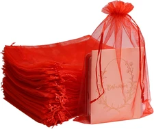 100 Pcs 8x12 Inch Sheer Organza Bags Gift Pouches with Drawstring for Wedding